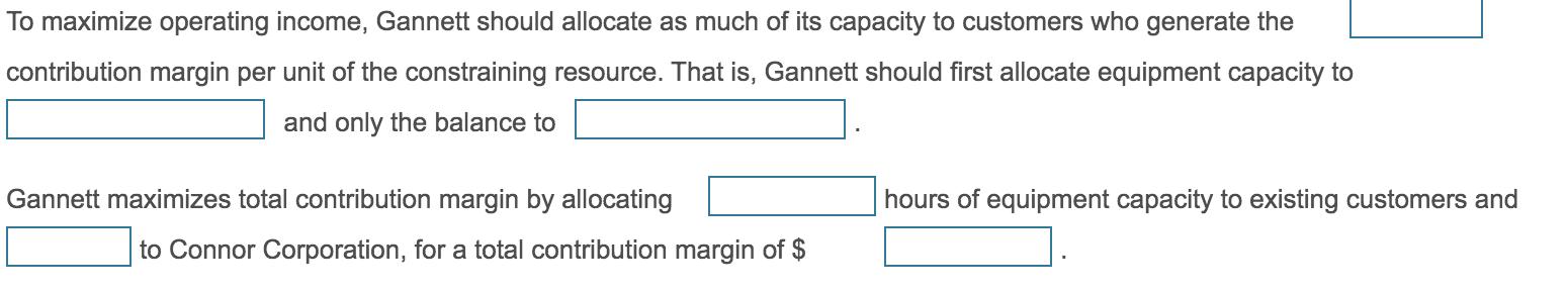To maximize operating income, Gannett should allocate as much of its capacity to customers who generate the contribution marg