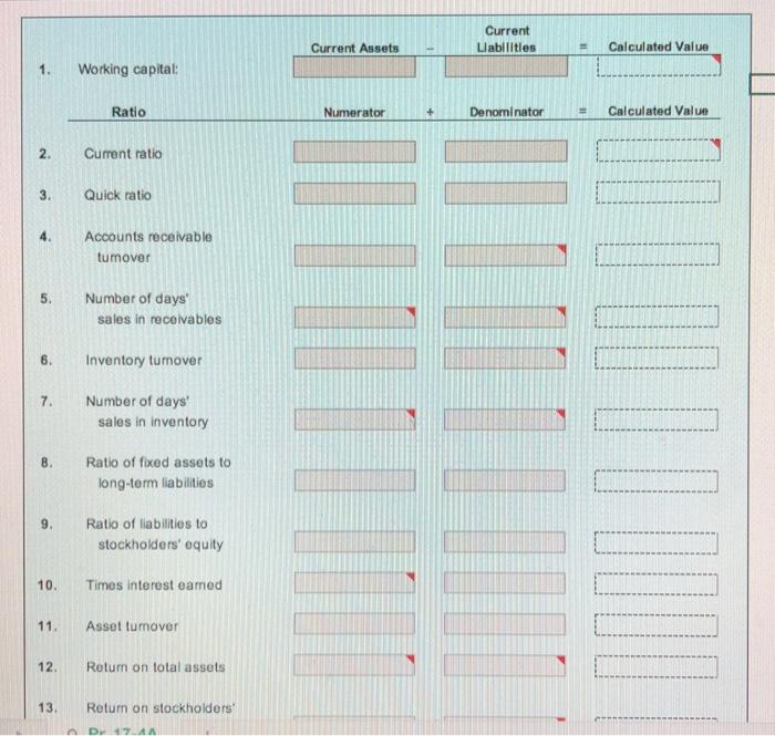 CurrentLiabllitiesCurrent AssetsCalculated Value1. Working capital:RatioNumeratorDenominatorCalculated Value2. Curren