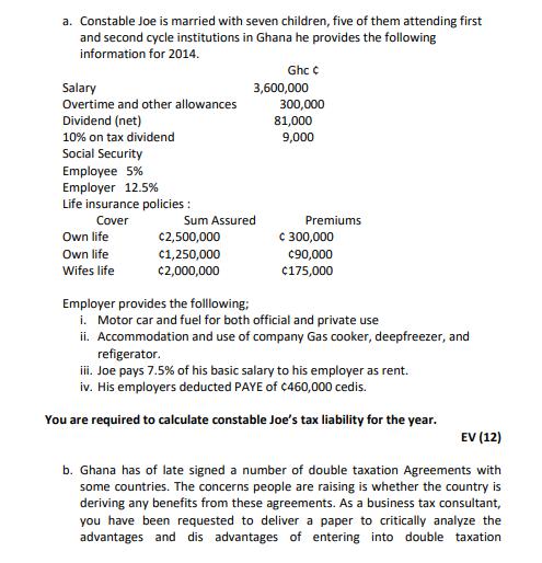 a. Constable Joe is married with seven children, five of them attending first and second cycle institutions in Ghana he provi