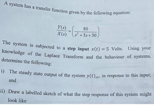 A system has a transfer function given by the following equation: Y(s)