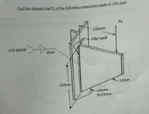 Pu 150mm Fillet weld E70 SMAW 8mm 13mm 250mm column tf-15mm
