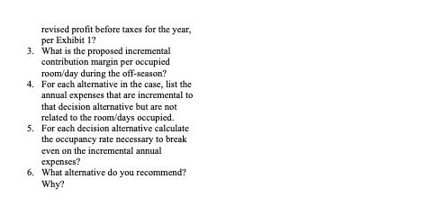 revised profit before taxes for the year, per Exhibit 12 3. What is the proposed incremental contribution margin per occupied