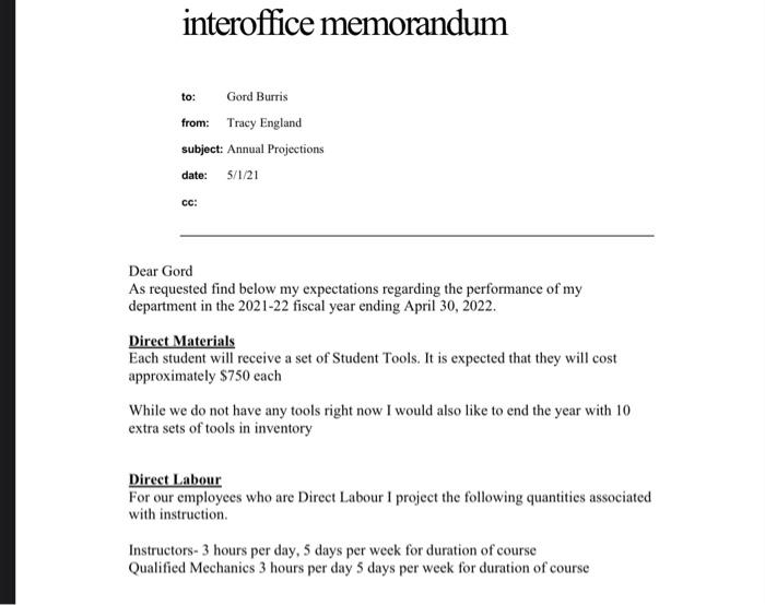 interoffice memorandumto:Gord Burrisfrom: Tracy Englandsubject: Annual Projections5/1/21date:CC:Dear GordAs requeste