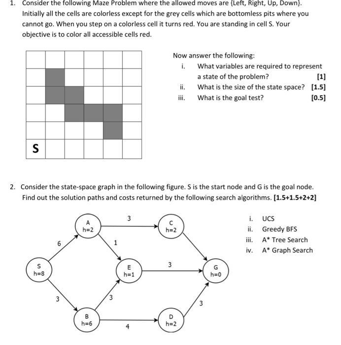 1. Consider the following Maze Problem where the allowed moves are {Left, Right, Up, Down). Initially all the cells are color