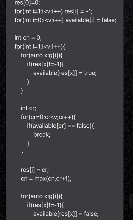 res[0]=0; for(int i=1;i<v;i++) res[i] = -1; for(int i=0;i<v;i++) available[i] = false; int cn = 0; for(int i=1;i<v;i++){ for(