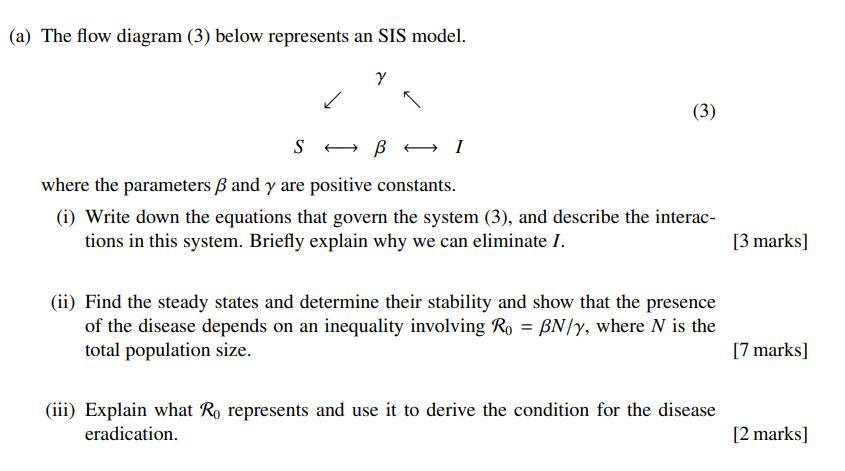 (a) The flow diagram (3) below represents an SIS model. (3) S