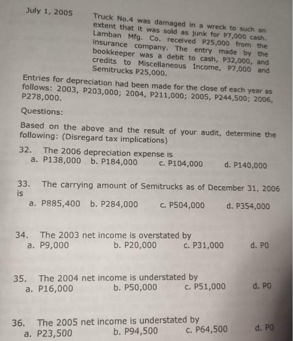 July 1, 2005 Truck No.4 was damaged in a wreck to such an extent that it was sold as junk for P7,000 cash. Lamban Mfg. Co. re