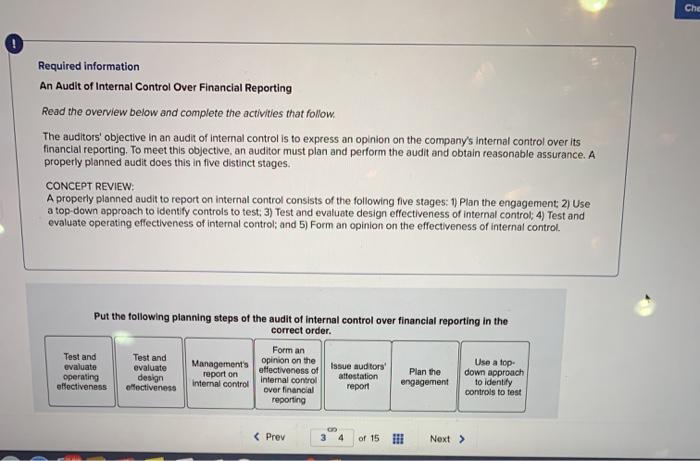 CheRequired informationAn Audit of Internal Control Over Financial ReportingRead the overview below and complete the activ
