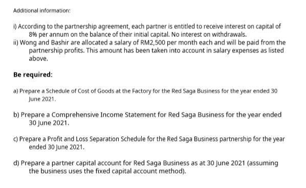 Additional information: 1) According to the partnership agreement, each partner is entitled to receive interest on capital of