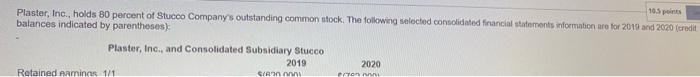 105 pointsPlaster, Inc., holds 80 percent of Stucco Companys outstanding common stock. The following selected consolidated