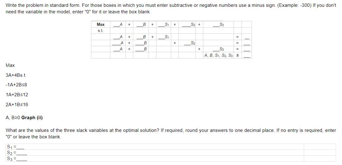Write the problem in standard form. For those boxes in which you
