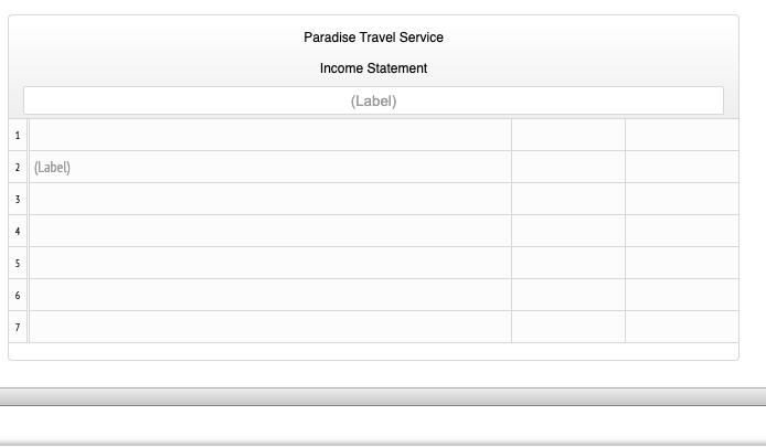 Paradise Travel Service Income Statement (Label) 12 (Label) 34 56 7