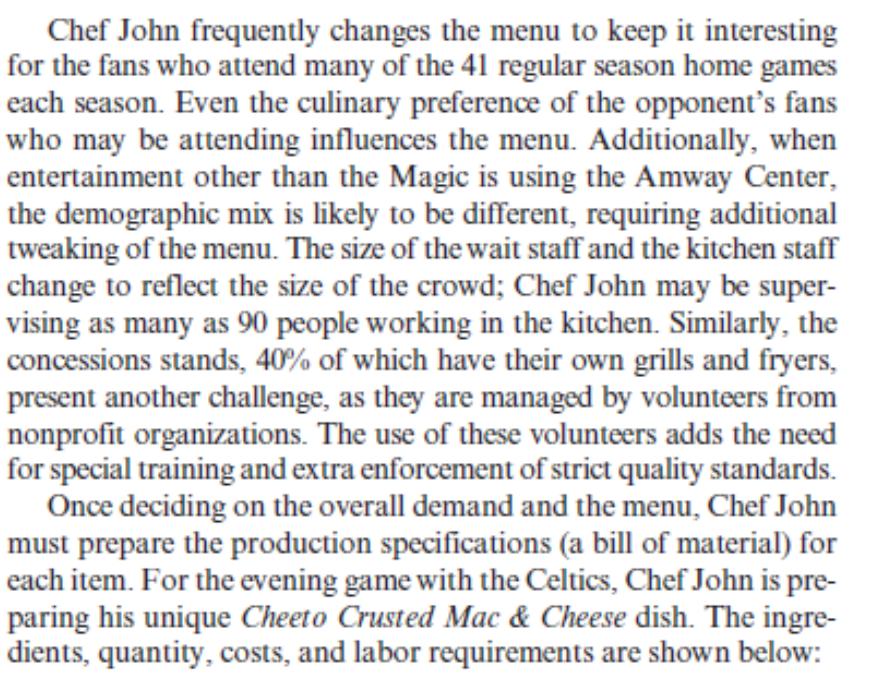 Chef John frequently changes the menu to keep it interestingfor the fans who attend many of the 41 regular season home games