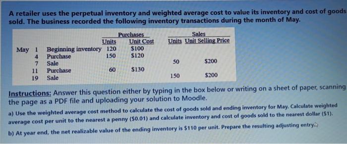 A retailer uses the perpetual inventory and weighted average cost to value its inventory and cost of goodssold. The business