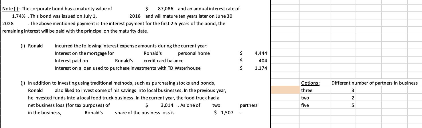 Note(i): The corporate bond has a maturity value of $ 87,086 and an annual interest rate of 1.74% . This bond was issued on J