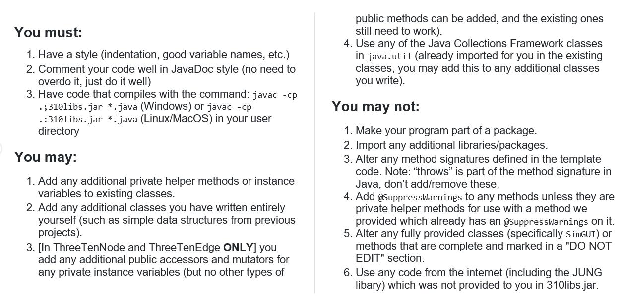 You must: 1. Have a style (indentation, good variable names, etc.) 2. Comment your code well in JavaDoc style