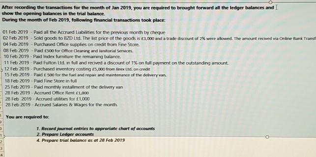 After recording the transactions for the month of Jan 2019, you are required to brought forward all the ledger balances and I