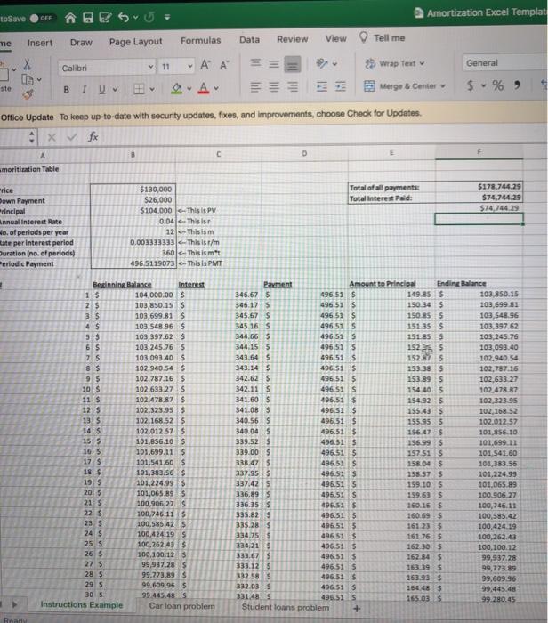 Amortization Excel Templat toSave OFF BES Insert Draw me Page Layout Formulas Data Review View Tell me =11 ν Α Α 2 Wrap Tex