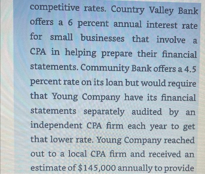 competitive rates. Country Valley Bankoffers a 6 percent annual interest ratefor small businesses that involve aCPA in hel