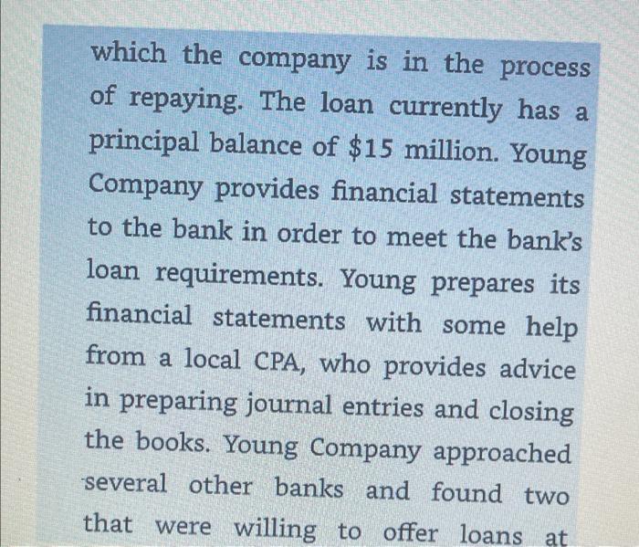which the company is in the processof repaying. The loan currently has aprincipal balance of $15 million. YoungCompany pro