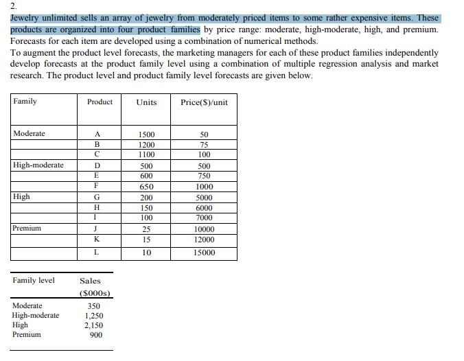 2.Jewelry unlimited sells an array of jewelry from moderately priced items to some rather expensive items. Theseproducts ar