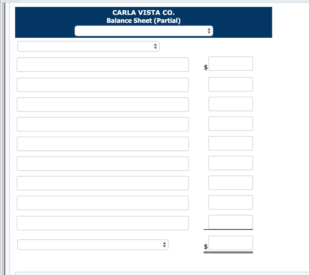 CARLA VISTA CO. Balance Sheet (Partial) $