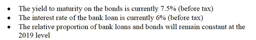 . The yield to maturity on the bonds is currently 7.5% (before tax) The interest rate of the bank loan is currently 6% (befor