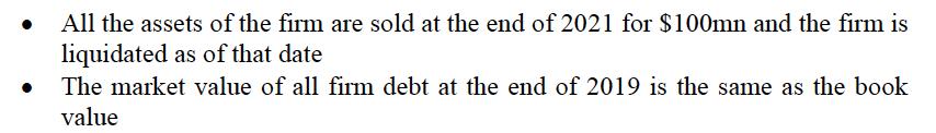 All the assets of the firm are sold at the end of 2021 for $100mn and the firm is liquidated as of that date The market value