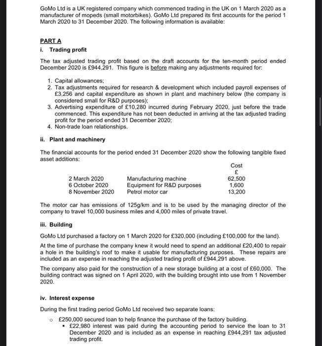 GoMo Ltd is a UK registered company which commenced trading in the UK on 1 March 2020 as a manufacturer of mopeds (small moto