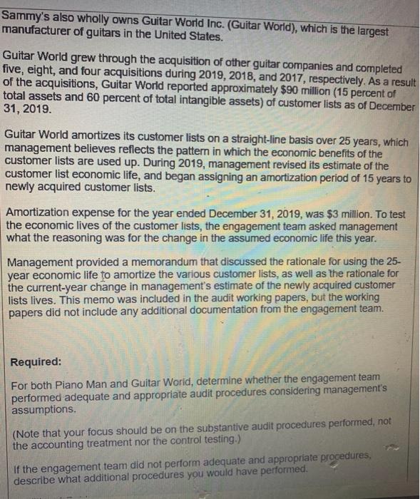 Sammys also wholly owns Guitar World Inc. (Guitar World), which is the largest manufacturer of guitars in the United States.