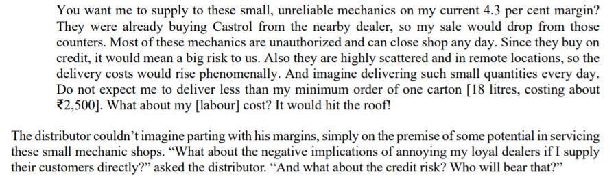 You want me to supply to these small, unreliable mechanics on my current 4.3 per cent margin? They were already buying Castro