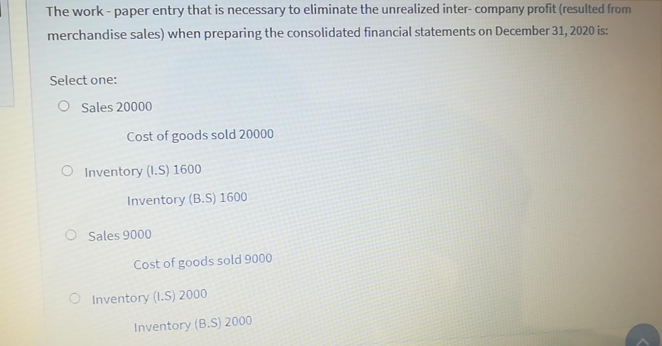 The work-paper entry that is necessary to eliminate the unrealized inter-company profit (resulted from merchandise sales) whe