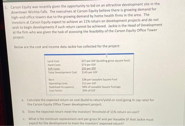 1. Carson Equity was recently given the opportunity to bid on an attractive development site in the downtown Wichita Falls. T