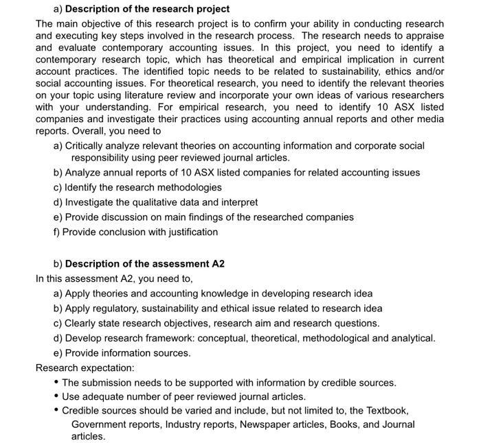 a) Description of the research projectThe main objective of this research project is to confirm your ability in conducting r