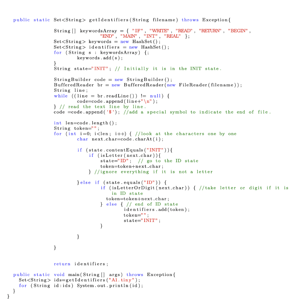 >?INT?,public static Set<String> getIdentifiers (String filename) throws Exception {String() keywordsArray = { IF? WRITE