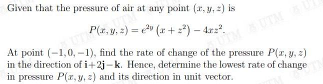 Given that the pressure of air at any point (r, y, z)
