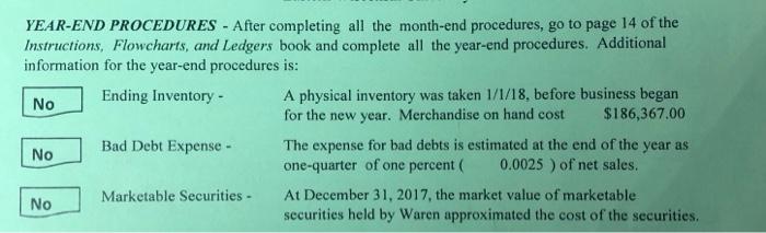 YEAR-END PROCEDURES - After completing all the month-end procedures, go to page 14 of the Instructions,