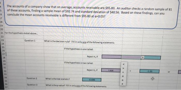 The accounts of a company show that on average, accounts receivable are $95.83. An auditor checks a random sample of 81 of th
