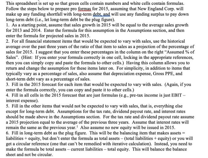 This spreadsheet is set up so that green cells contain numbers and white cells contain formulas. Follow the