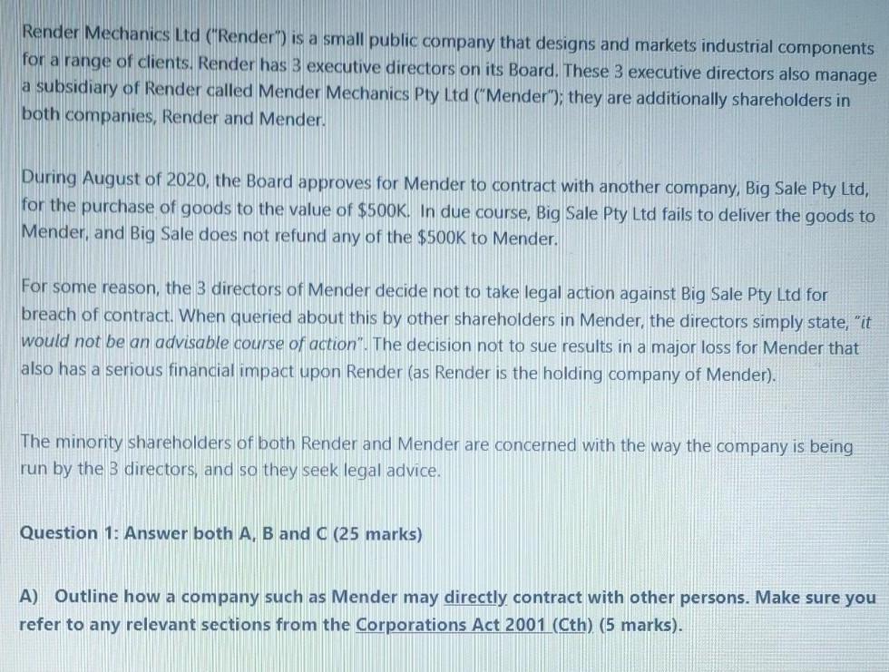 Render Mechanics Ltd ("Render") is a small public company that designs and