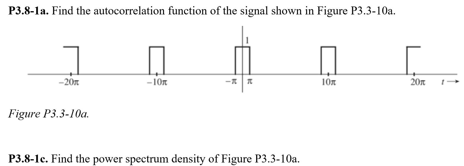 P3.8-1a. Find the autocorrelation function of the signal shown in Figure P3.3-10a. 그. .- 2010 -101 -TT 101 2011 Figure P3.3