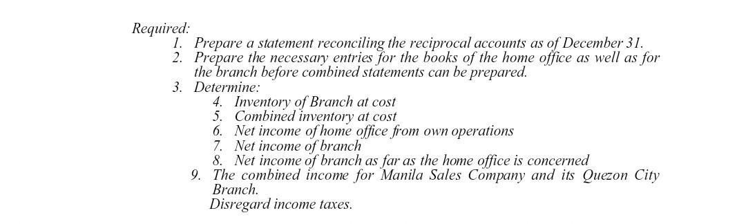 Required: 1. Prepare a statement reconciling the reciprocal accounts as of December 31. 2. Prepare the necessary entries for