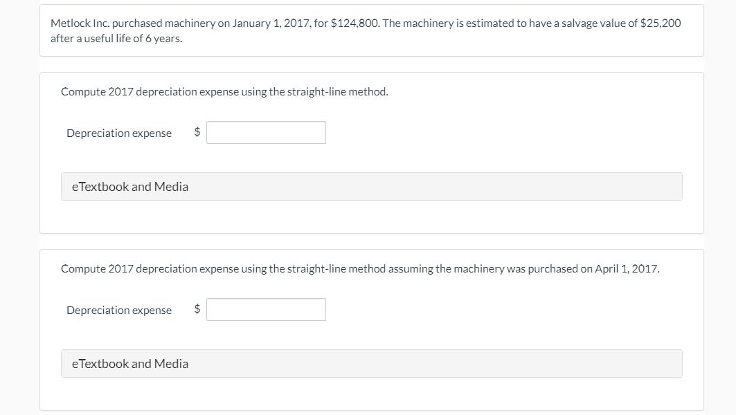 Metlock Inc. purchased machinery on January 1, 2017, for $124,800. The machinery is estimated to have a salvage value of $25,