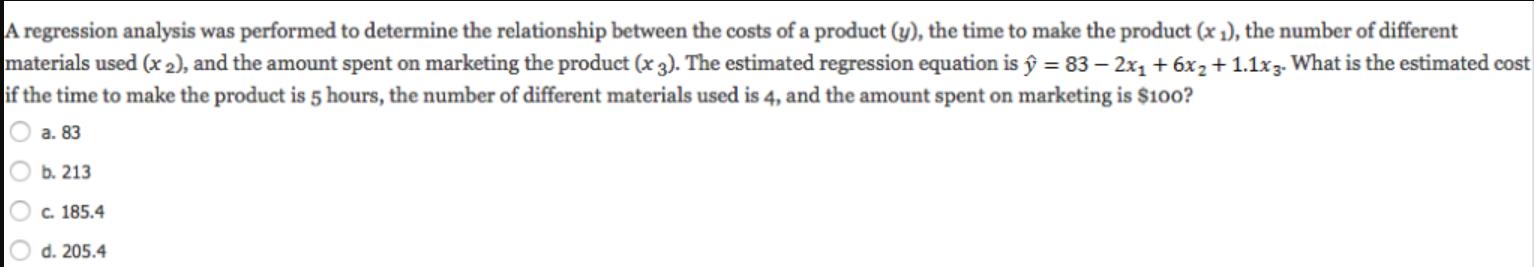 A regression analysis was performed to determine the relationship between the costs