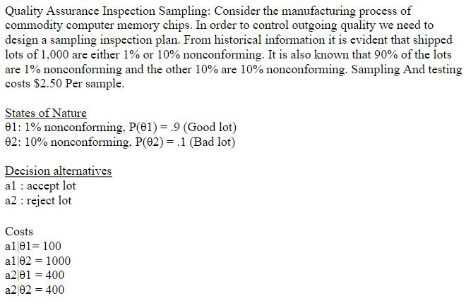 Quality Assurance Inspection Sampling: Consider the manufacturing process ofcommodity computer memory chips. In order to con
