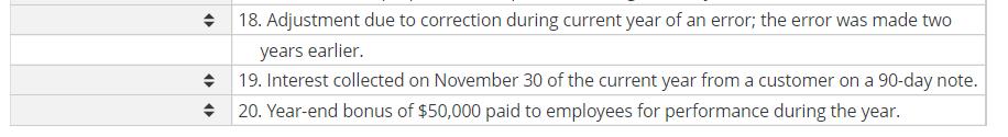 18. Adjustment due to correction during current year of an error; the error was made twoyears earlier.19. Interest collecte