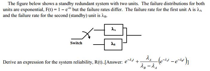 The figure below shows a standby redundant system with two units. The failure distributions for both units