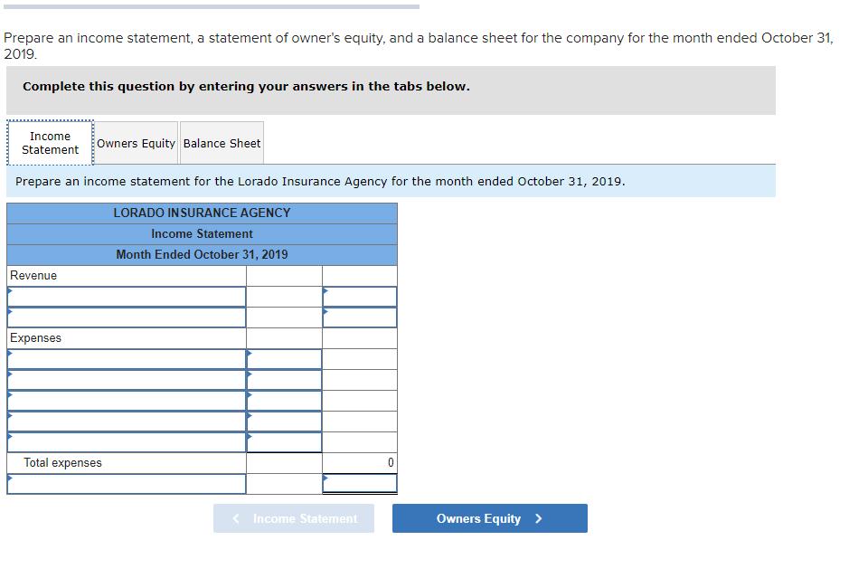 Prepare an income statement, a statement of owners equity, and a balance sheet for the company for the month ended October 3