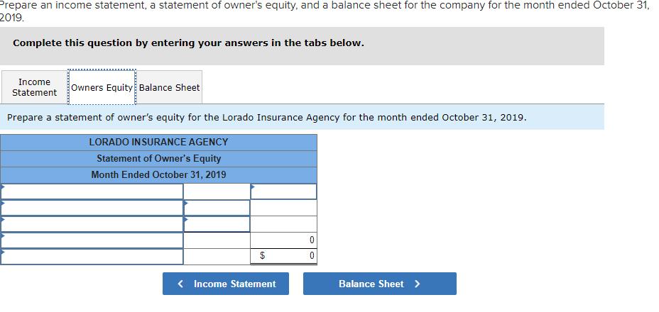 Prepare an income statement, a statement of owners equity, and a balance sheet for the company for the month ended October 3