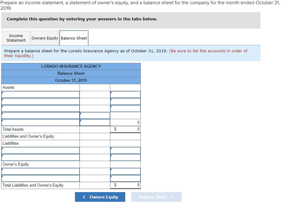 Prepare an income statement, a statement of owners equity, and a balance sheet for the company for the month ended October 3
